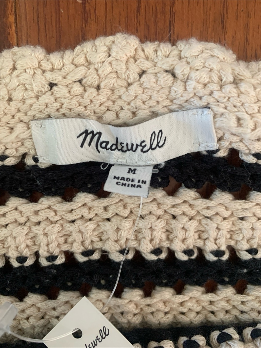 MADEWELL Sweater Tank Size M Crochet-Stitch Cotton Black Tan Cottagecore BOHO 🆕 - Picture 4 of 15